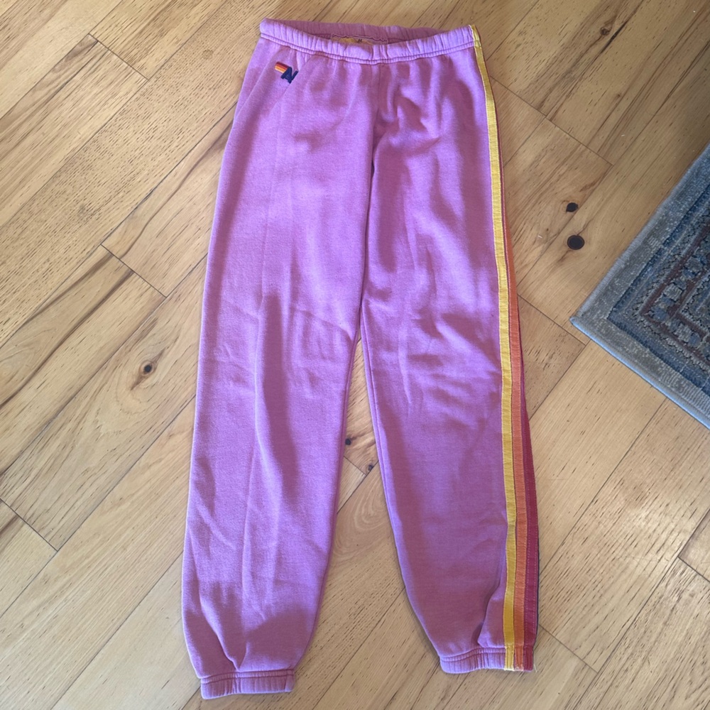 Aviator nation sweatpants, pink with rainbow stripe